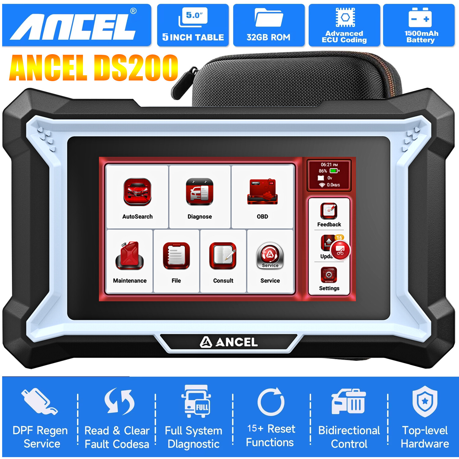 ANCEL DS200 OBD2 Car Diagnostic Tablet All System Scanner IMMO DPF ECU Coding