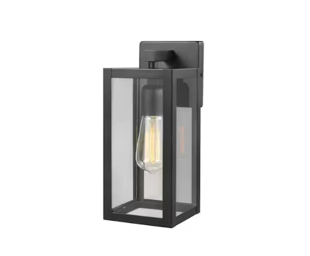 Hampton Bay Hurley 12 in. Matte Black Hardwired Outdoor Wall Light Lantern