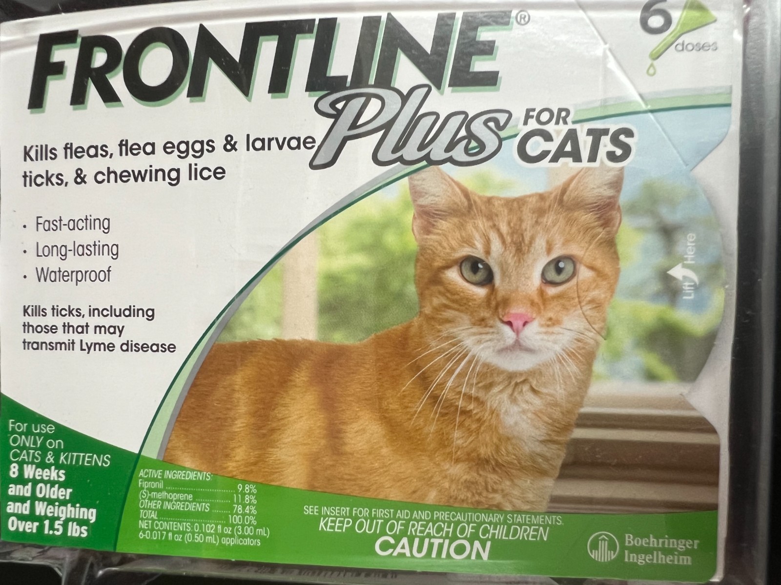 Frontline Plus Flea & Tick Spot Treatment for Cats, over 1.5 lbs, 6 Doses 8404