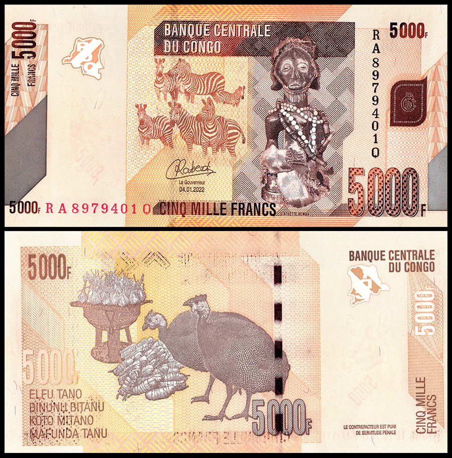 Congo Democratic Republic 5000 Francs, 2022, P-102d, UNC