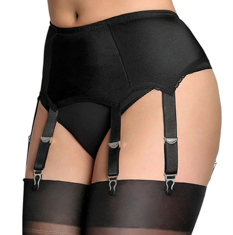 New lace high-waisted 6-hook adjustable metal buckle plus-size garter belt