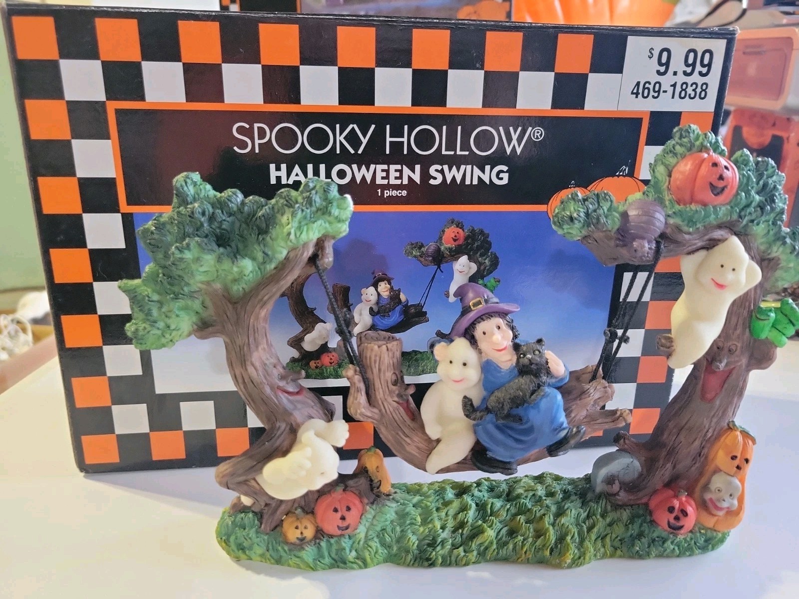 1998 Spooky Hollow Witch Swing Halloween Village Resin Figurine w/ Box
