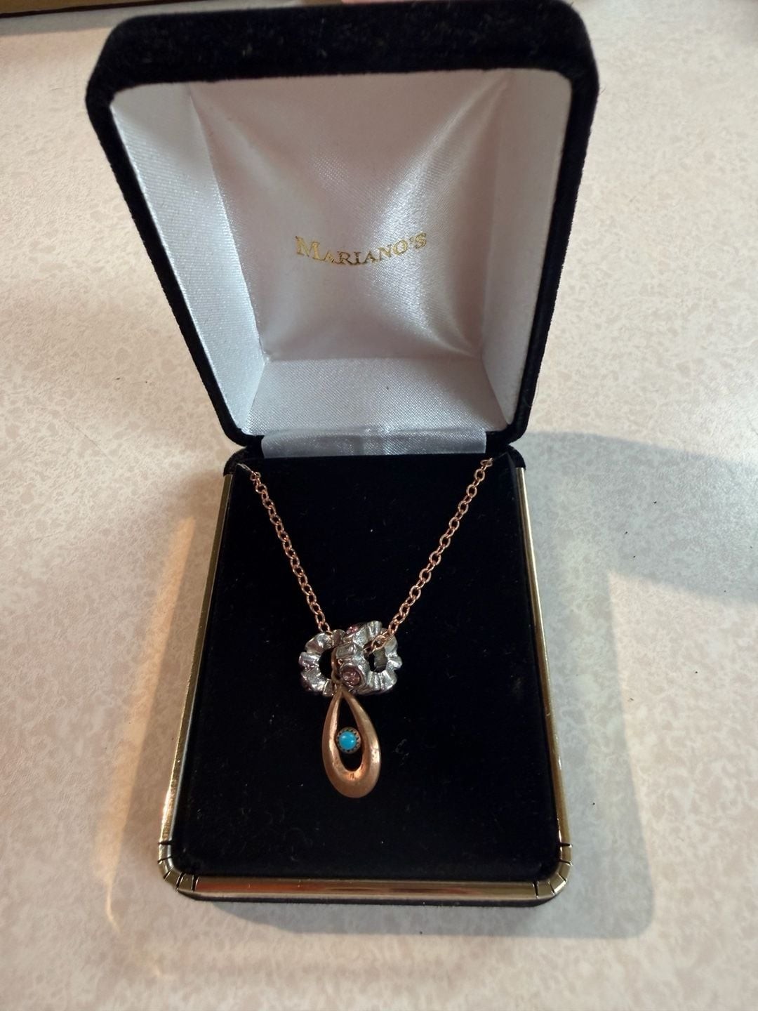 Mariano\'s Turquoise Pendant Necklace Rose Gold And Silver Mixed Metal Mariano\'s Turquoise Pendant Necklace Rose Gold And Silver Mixed Metal