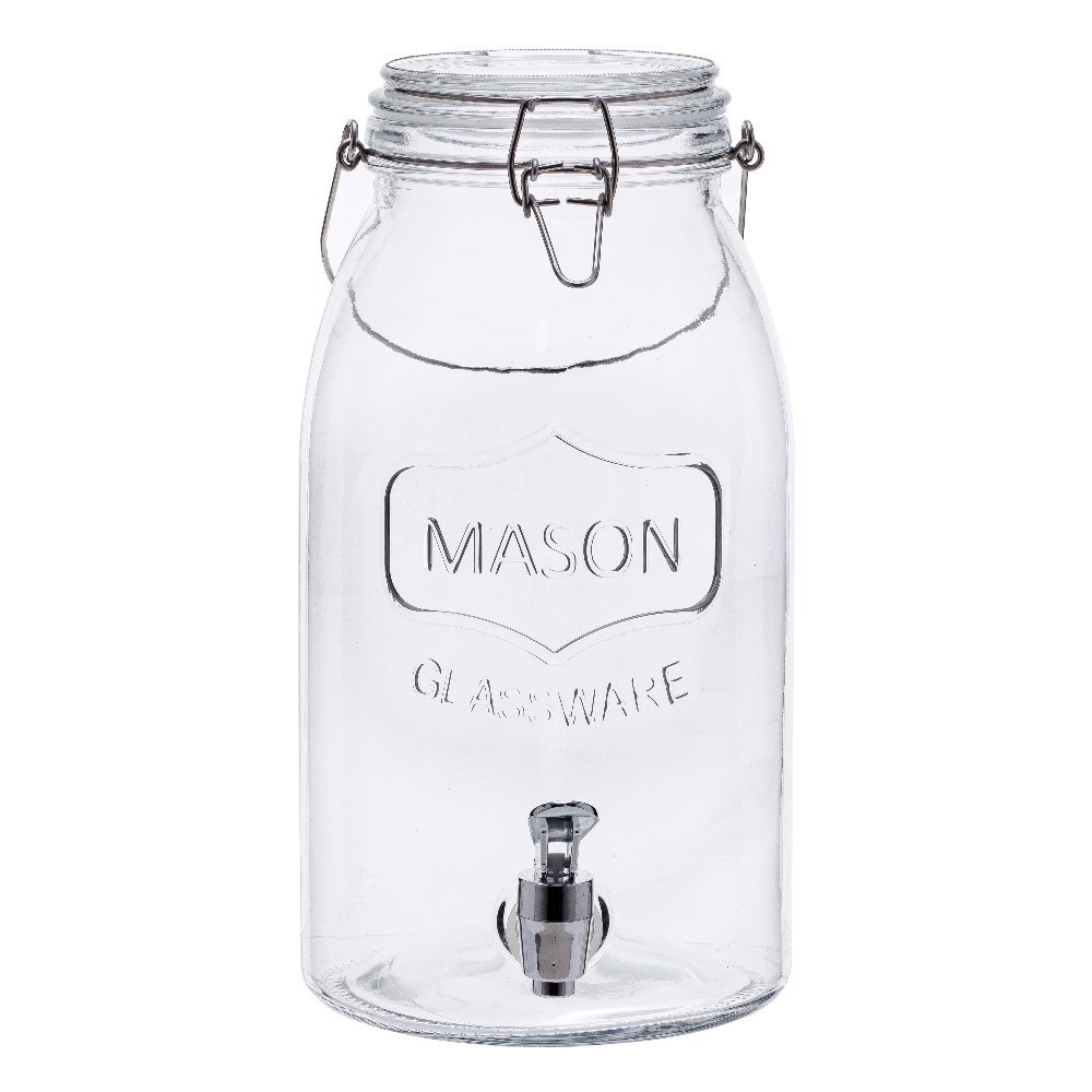 Large Clear Glass Mason Jar Sun Tea Beverage Dispenser with Spigot