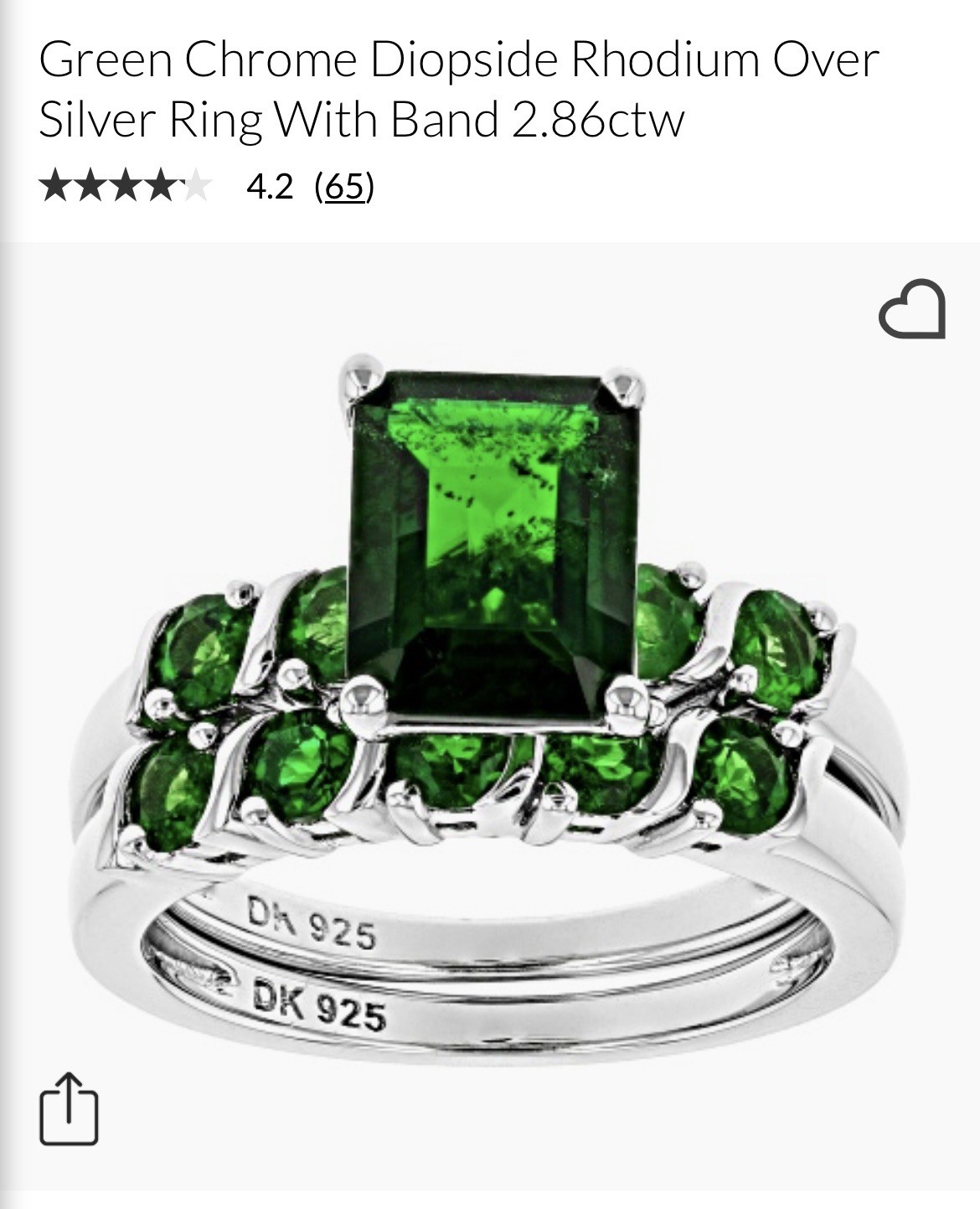 Green Chrome Diopside Rhodium Over Sterling Silver Ring With Band 2.86ctw