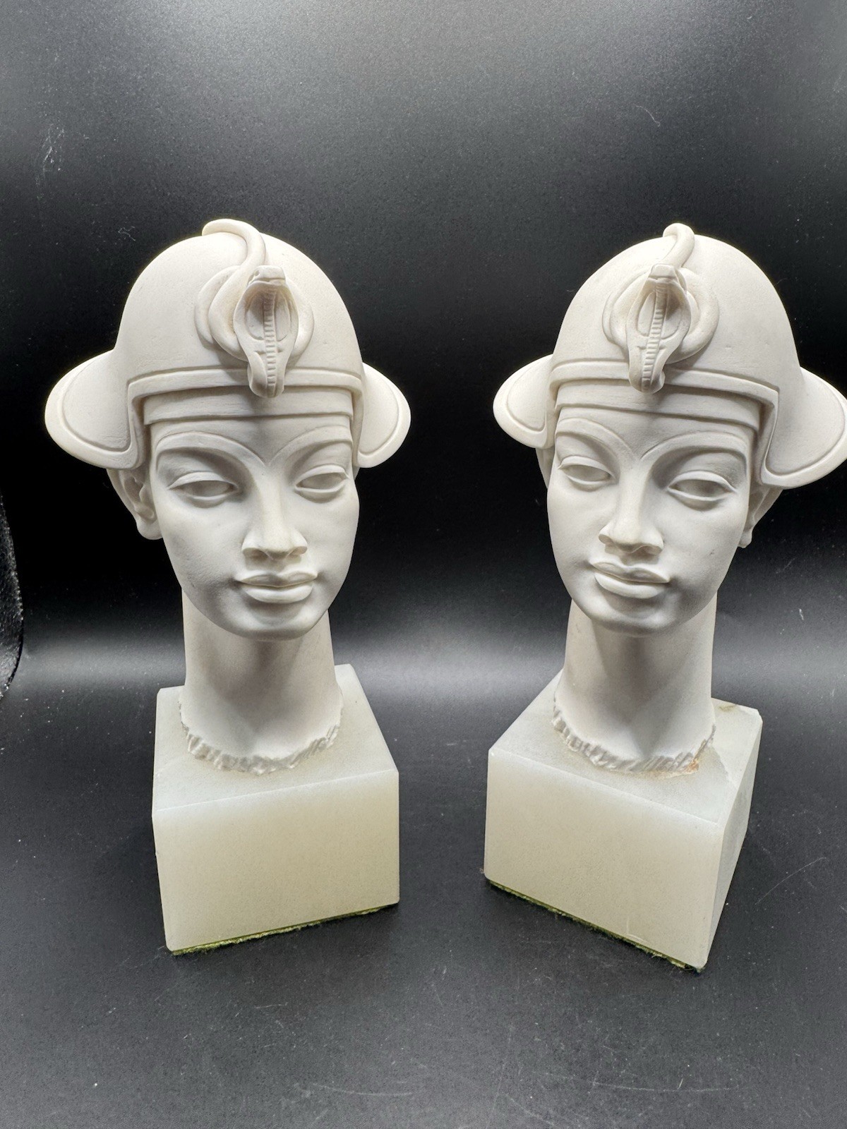 Vintage 1993 A Giannelli Italian Alabaster Egyptian Pharaoh Bookends Signed Pair