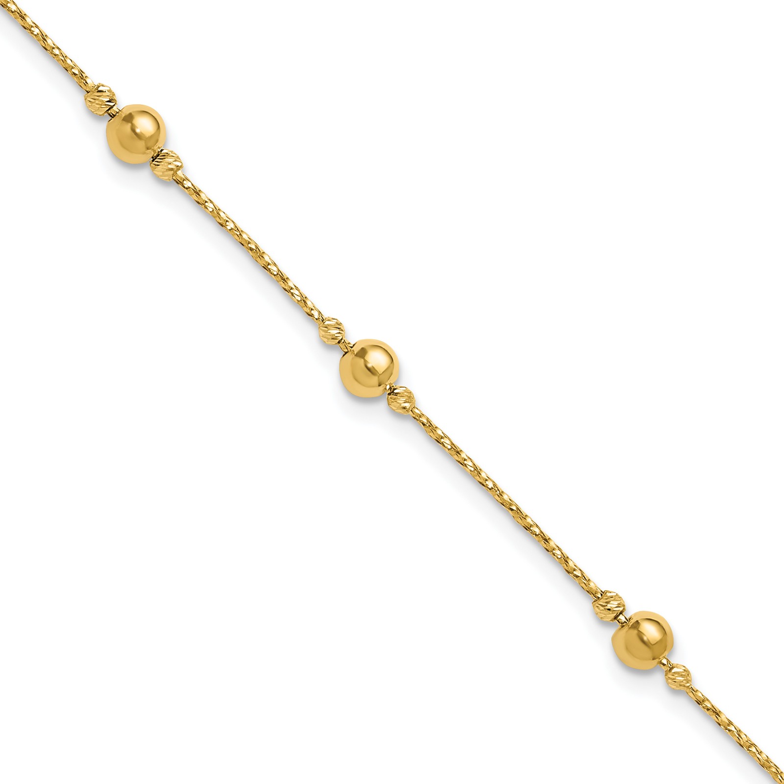 Leslie\'s and Station Beads on a Chain 7 inch with 1inch Bracelet 14k Yellow Gold