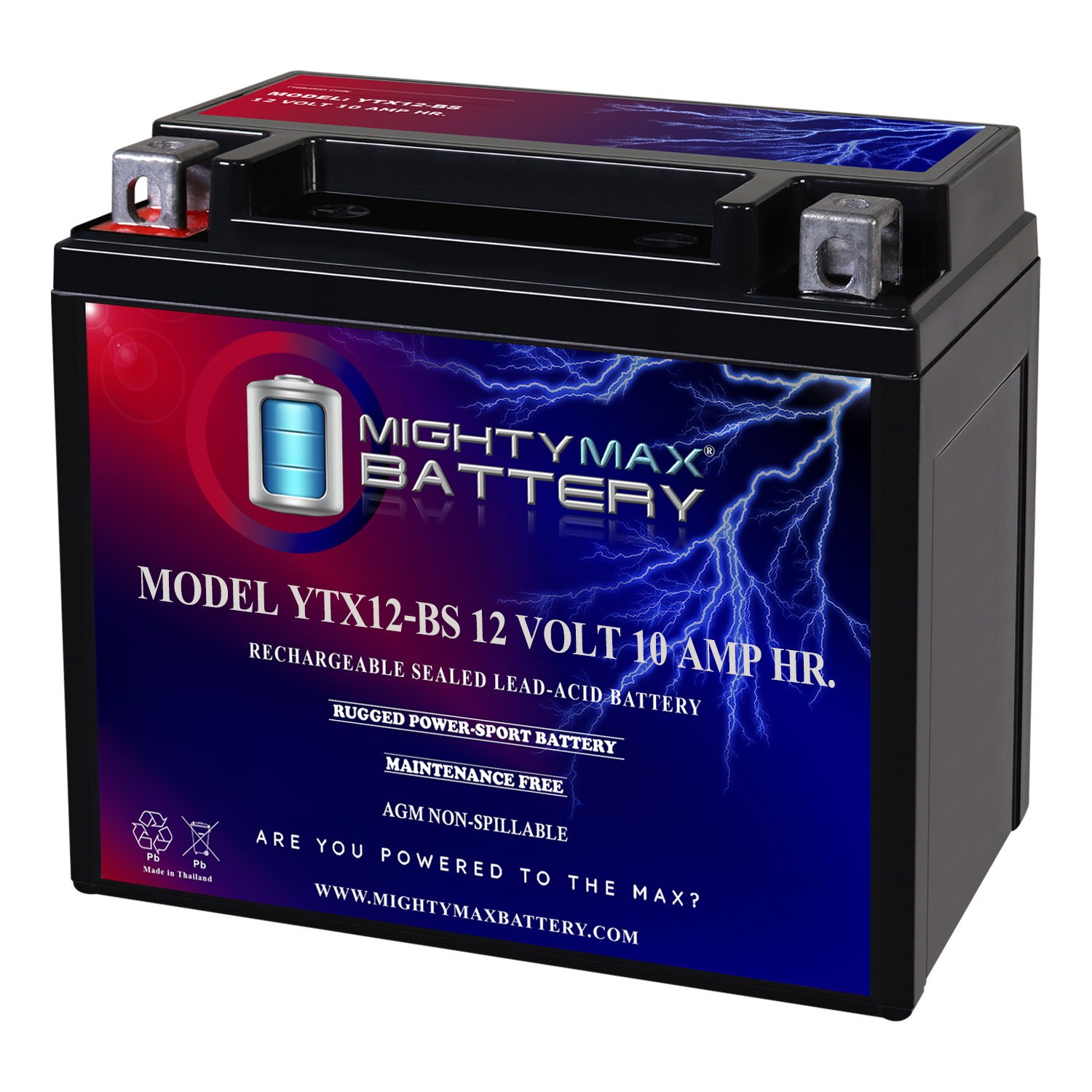 Mighty Max YTX12-BS 12V 10AH Battery Replacement for Honda TRX350 Rancher 00-06