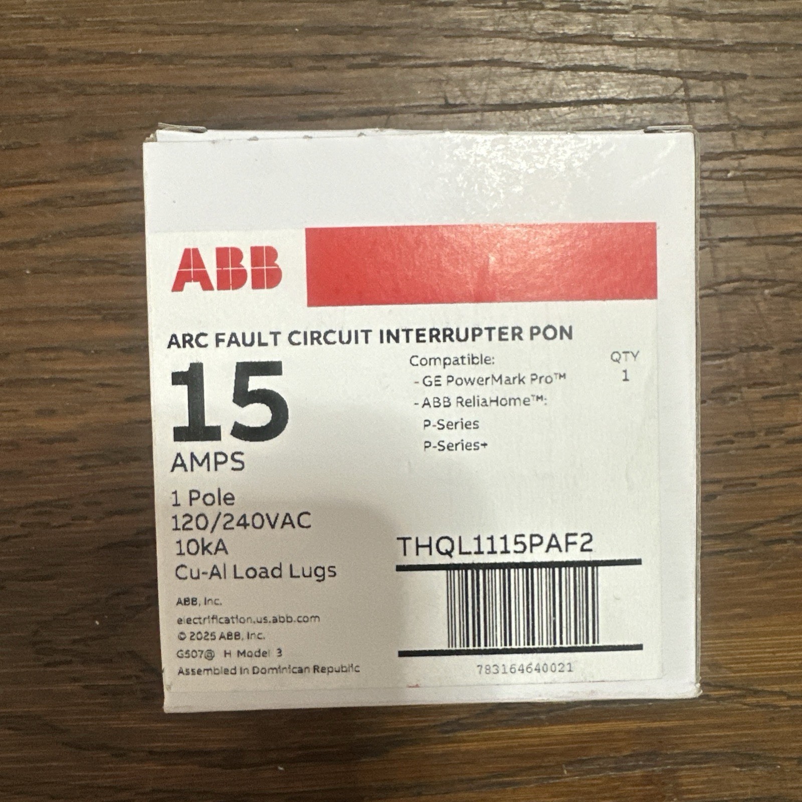 New GE THQL1115PAF2 Plug On Neutral 15 Amp Breaker