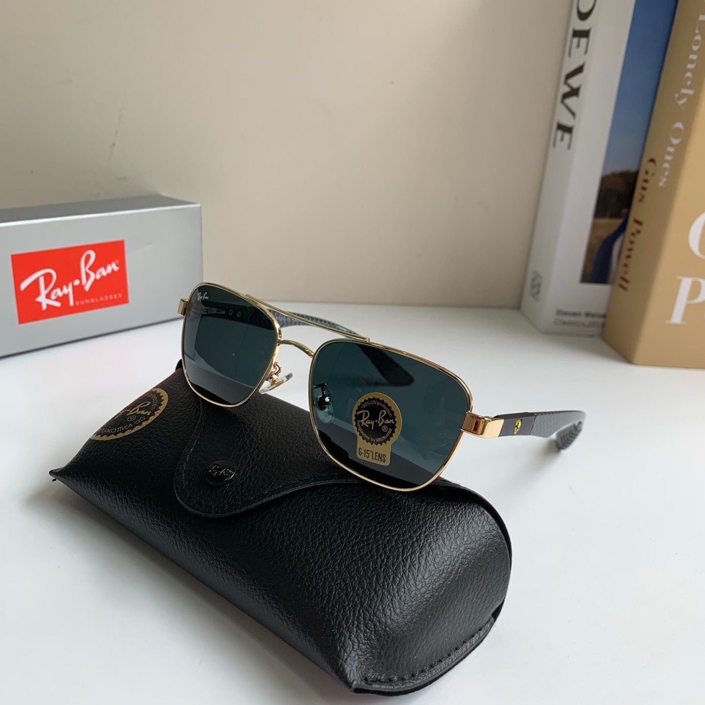 Ray-Ban Scuderia Ferrari Sunglasses Gold Frame G-15 Lens Carbon Fiber Temple