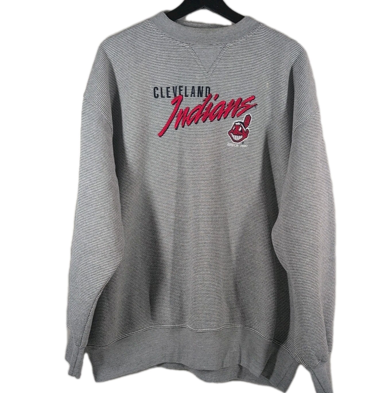 Vintage 90s Cleveland Indians Crewneck Sweater MLB Adult Size XL Gray Textured