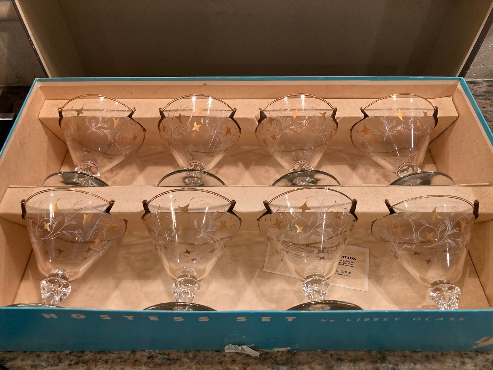 Vintage Libbey Royal Fern Mid Century Modern stemmed glasses, 4-1/4\