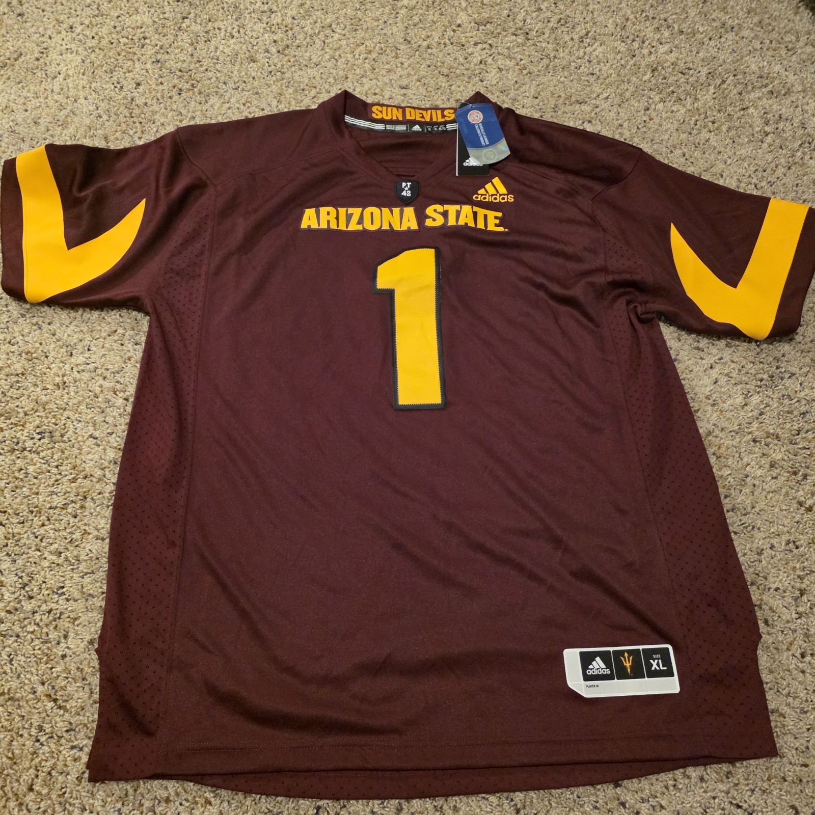 Arizona State University Adidas PT42 Bergundy Football Jersey NWT - Size XL #1 Arizona State University Adidas PT42 Bergundy Football Jersey NWT - Size XL #1