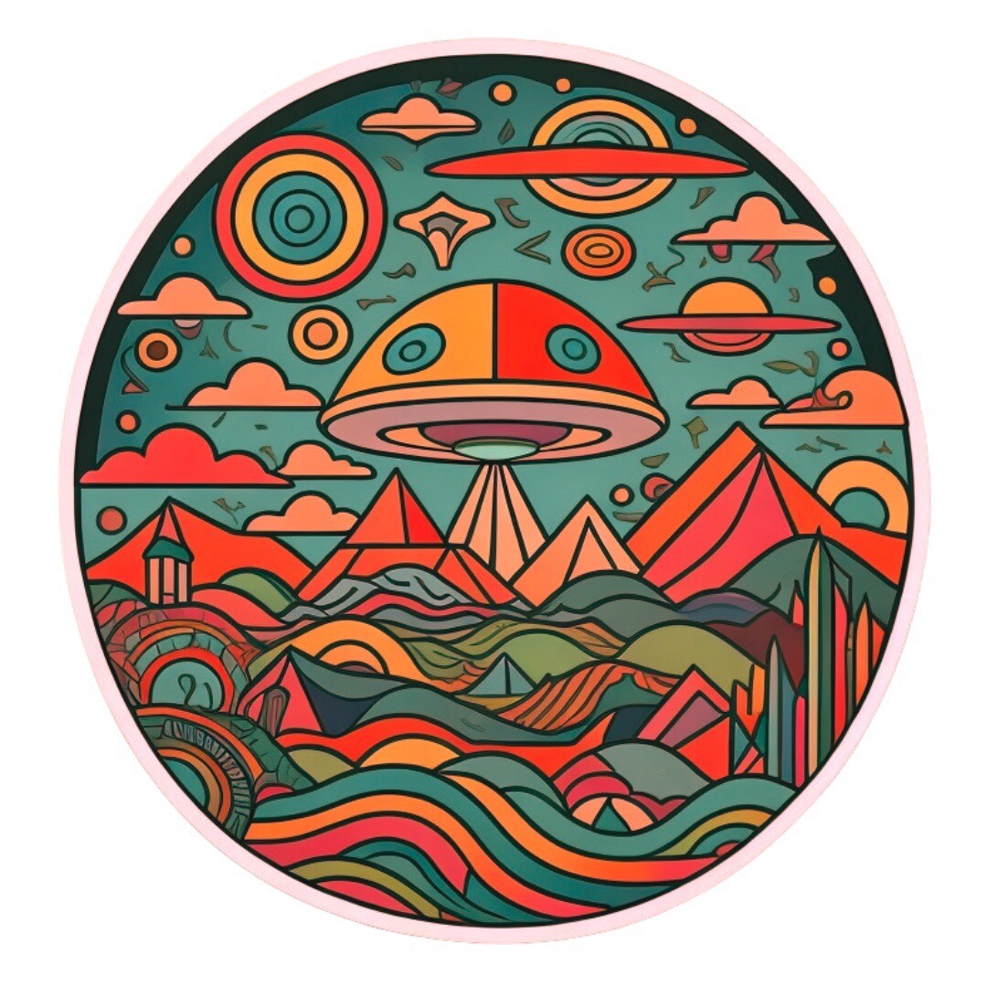 Geometric psychedelic UFO, UAP Die-Cut Waterproof Sticker Geometric psychedelic UFO, UAP Die-Cut Waterproof Sticker