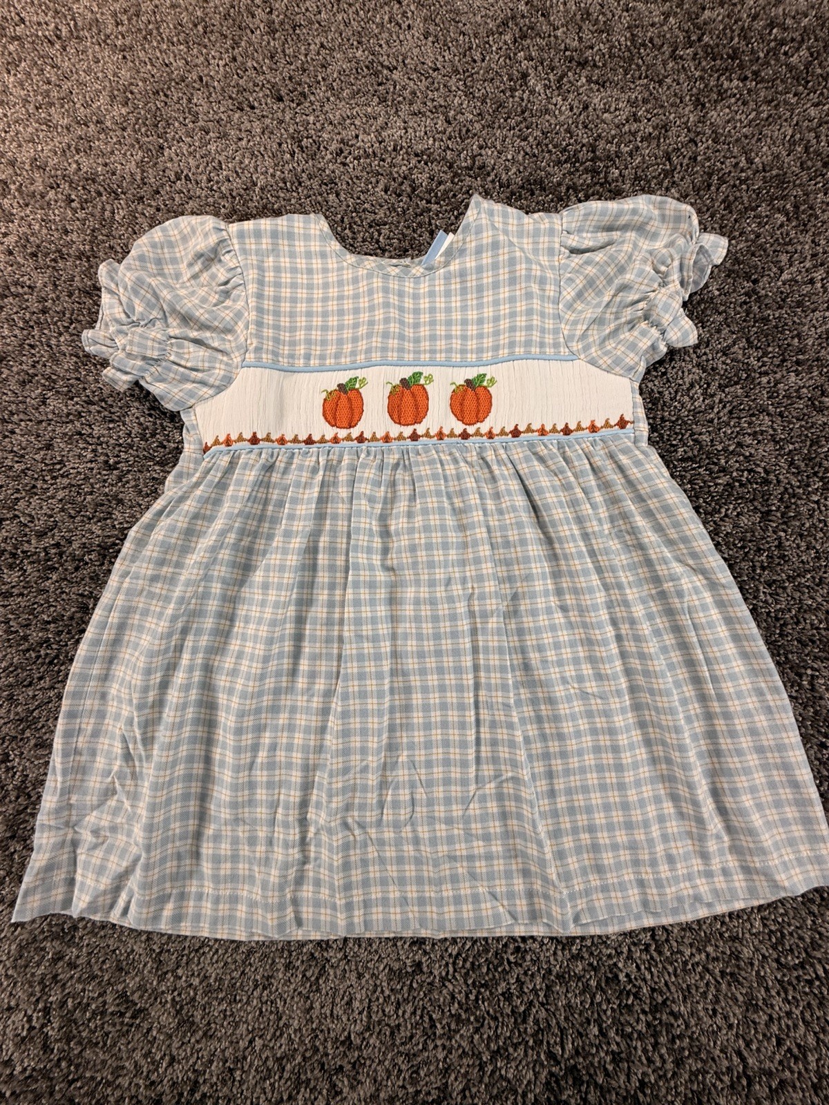 Three Sisters Toddler Girls Blue gingham Fall Pumpkin Dress Size 6 Three Sisters Toddler Girls Blue gingham Fall Pumpkin Dress Size 6