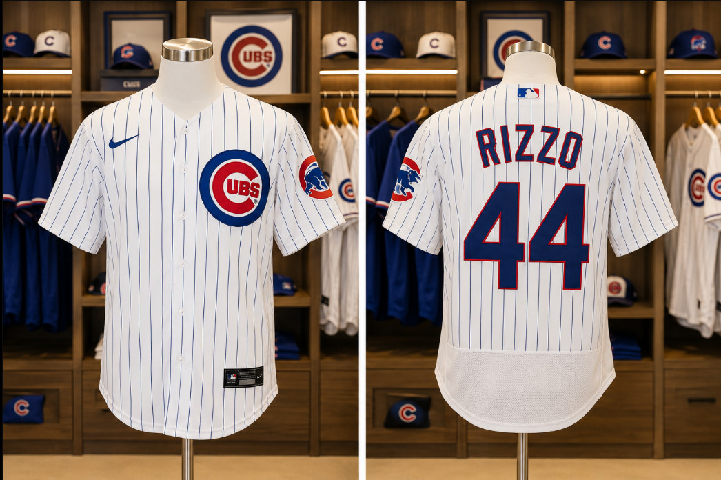 Chicago Cubs Anthony Rizzo #44 White Pinstripe Sewn Stitched Baseball Jersey