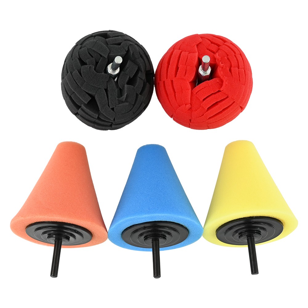 5X Foam Drill Polishing Cone Ball Pads Car Hub Waxing Buffing Wheel Polisher Kit