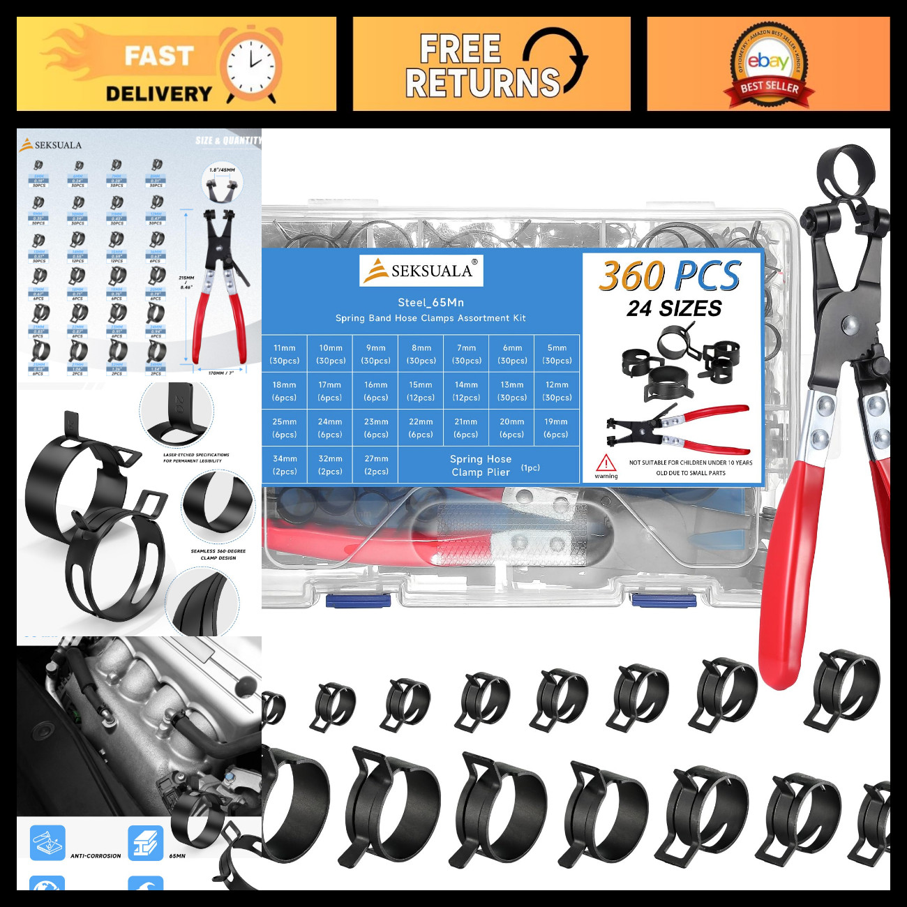 360Pcs Spring Hose Clamps Set 1/5\