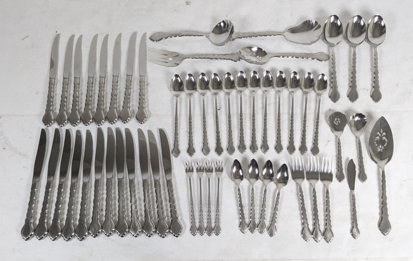 54 Pieces Oneida Community Cello Stainless Flatware Serving Pieces Burnished