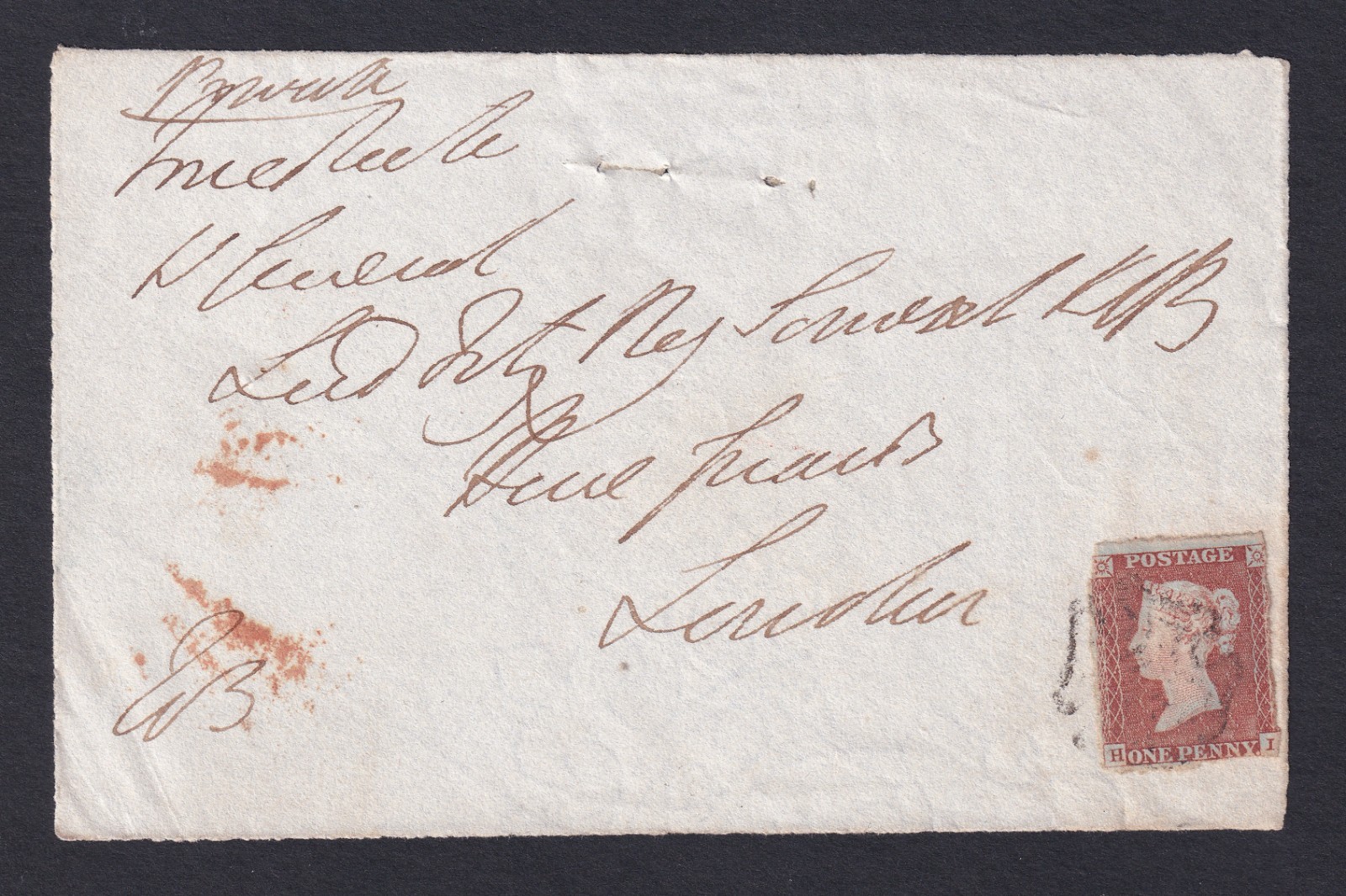 GB good used QV 1841 imperf penny red from plate 31 on piece