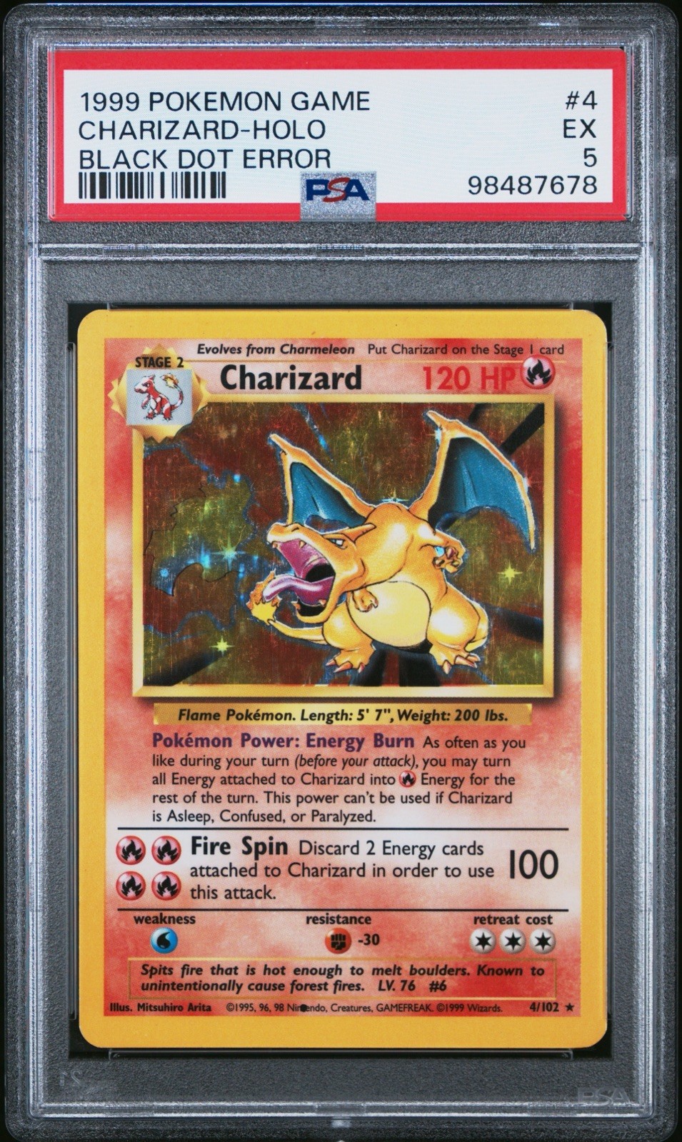 1999 Pokemon Game Charizard Holo Black Dot Error PSA 5 #4 1999 Pokemon Game Charizard Holo Black Dot Error PSA 5 #4