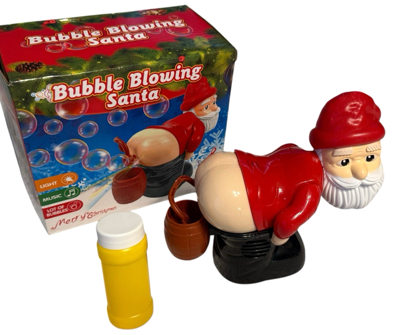 Santa Claus Bubble Butt Bubble Blowing Machine with Lights & Music - For Ages 3+