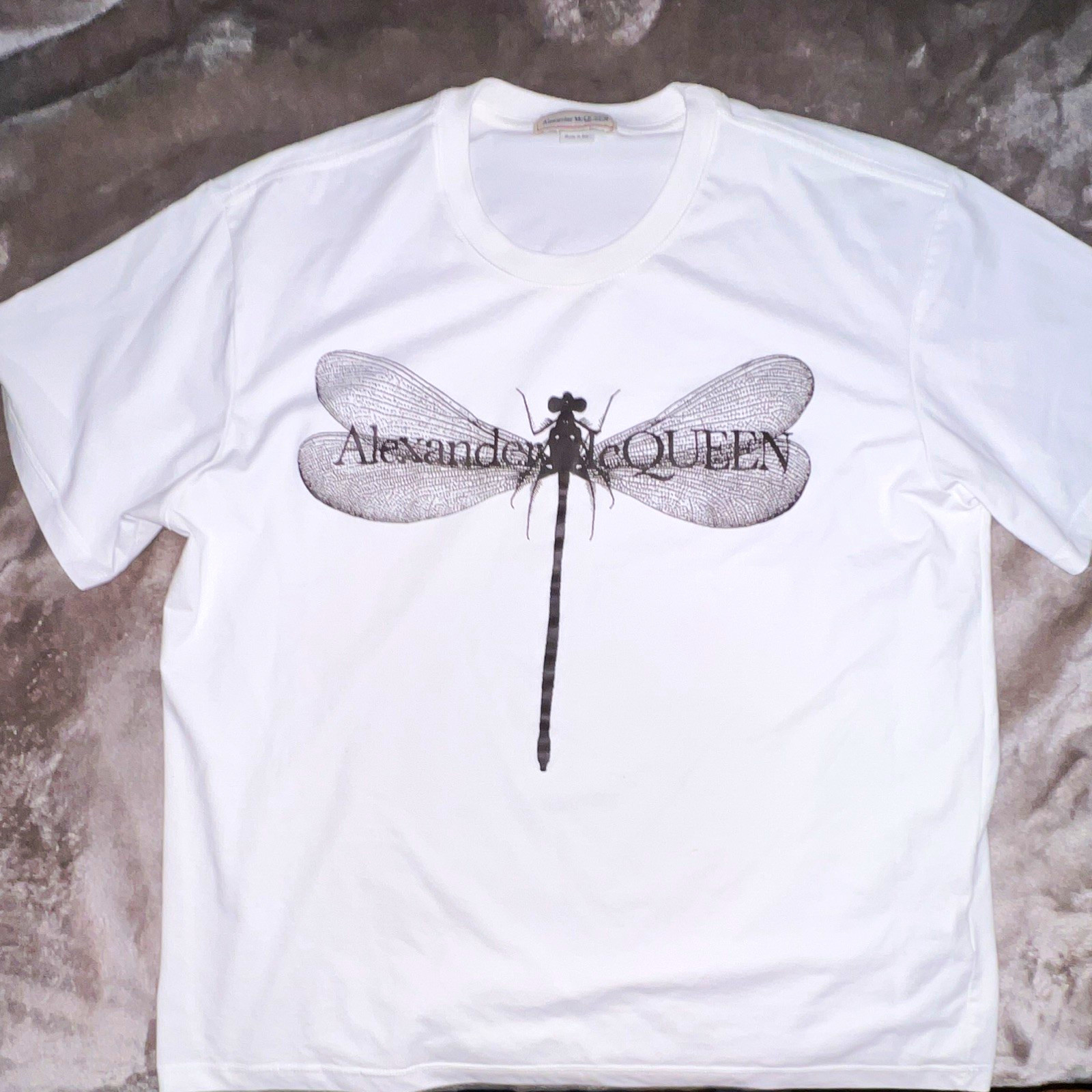 Alexander McQueen White Dragonfly Logo Graphic Tee Shirt M Cotton Jersey