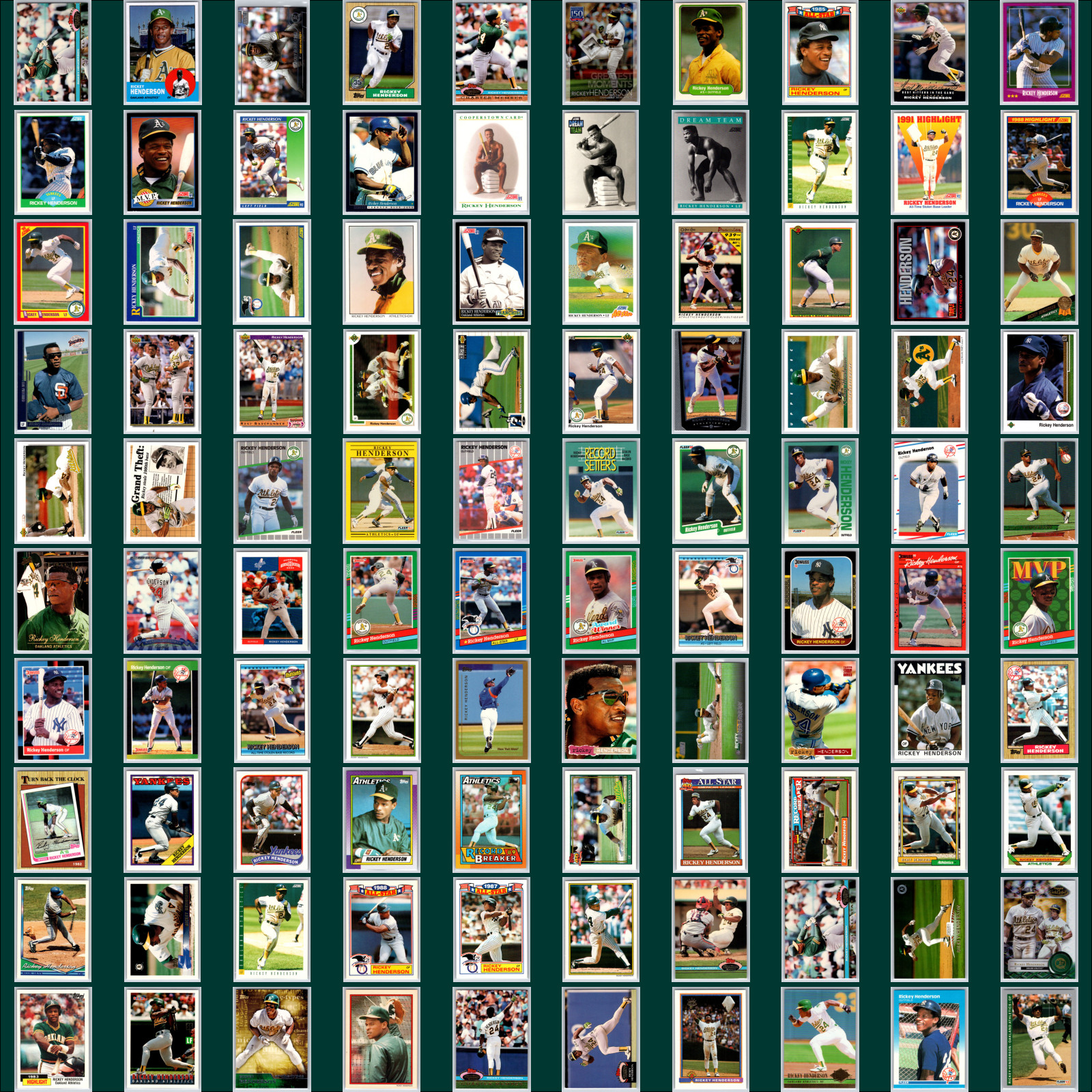 Rickey Henderson Lot (100) Cards A's Topps Oddball Insert Base HOF Baseball Set