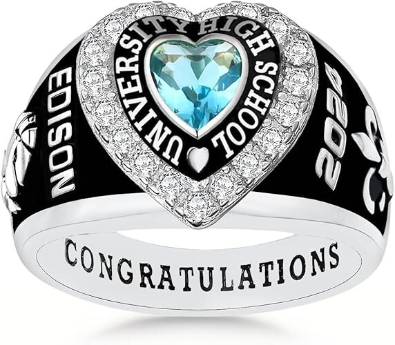 Personalized Women\'s Heart Birthstone For High School Class Ring Graduation Gift Personalized Women\'s Heart Birthstone For High School Class Ring Graduation Gift