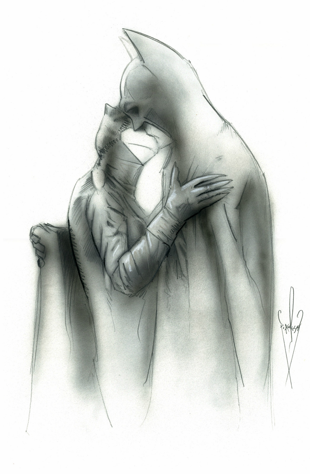 Batman & Catwoman - 12 x 18 Inch Pencil & Airbrush Drawing/Artwork - Dark Knight