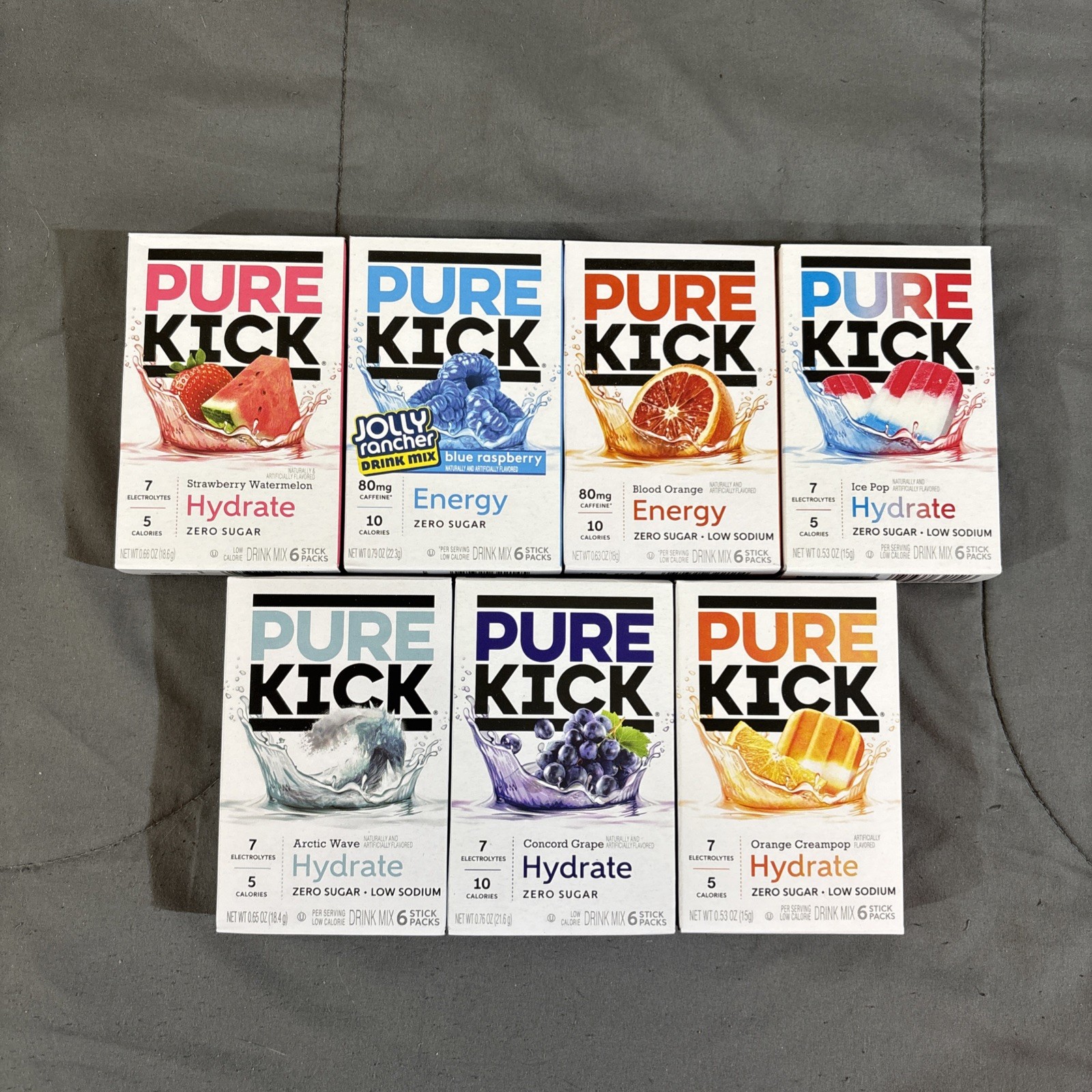 7 PACK - PURE KICK Hydrate Energy Electrolyte Drink Mix - 42 Total Variety Pack 7 PACK - PURE KICK Hydrate Energy Electrolyte Drink Mix - 42 Total Variety Pack