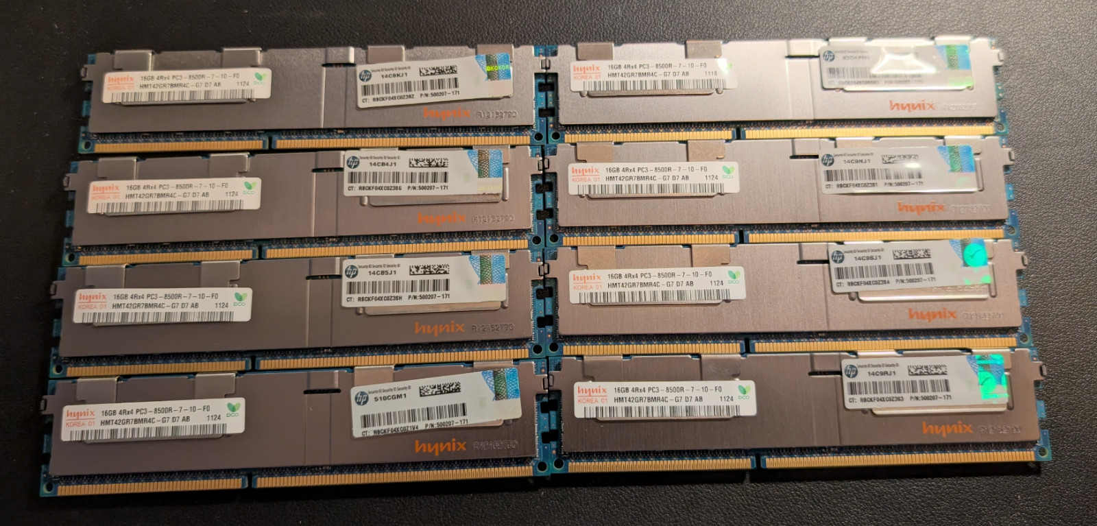 128 GB Kit (8 pieces) Hynix 16GB 4Rx4 PC3-8500R DDR3 1066MHz RDIMM Server Memory 128 GB Kit (8 pieces) Hynix 16GB 4Rx4 PC3-8500R DDR3 1066MHz RDIMM Server Memory