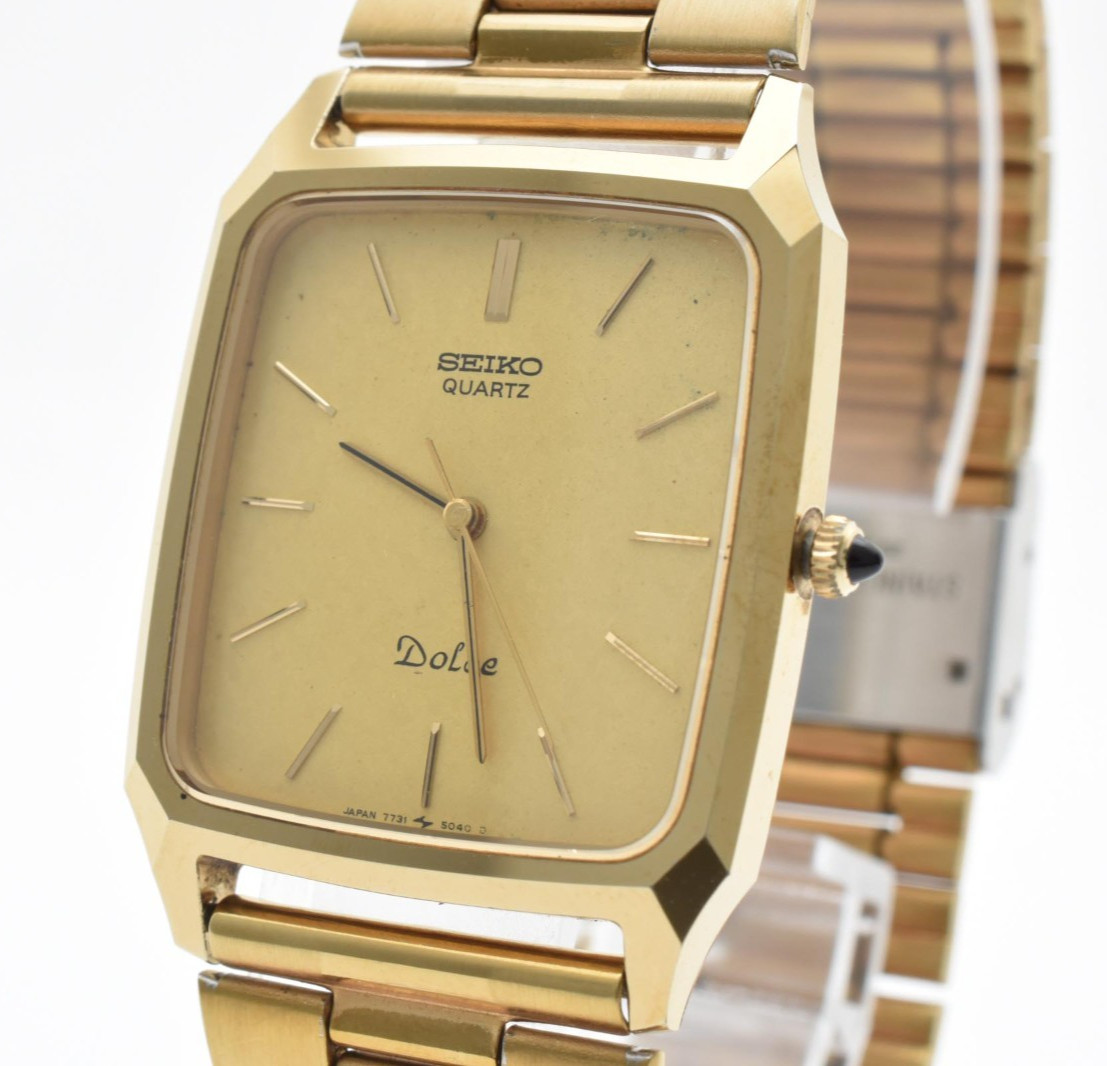 Vintage [NEAR MINT] Seiko Dolce 7731-5040 27mm Gold Dial Qz Men’s Watch JAPAN