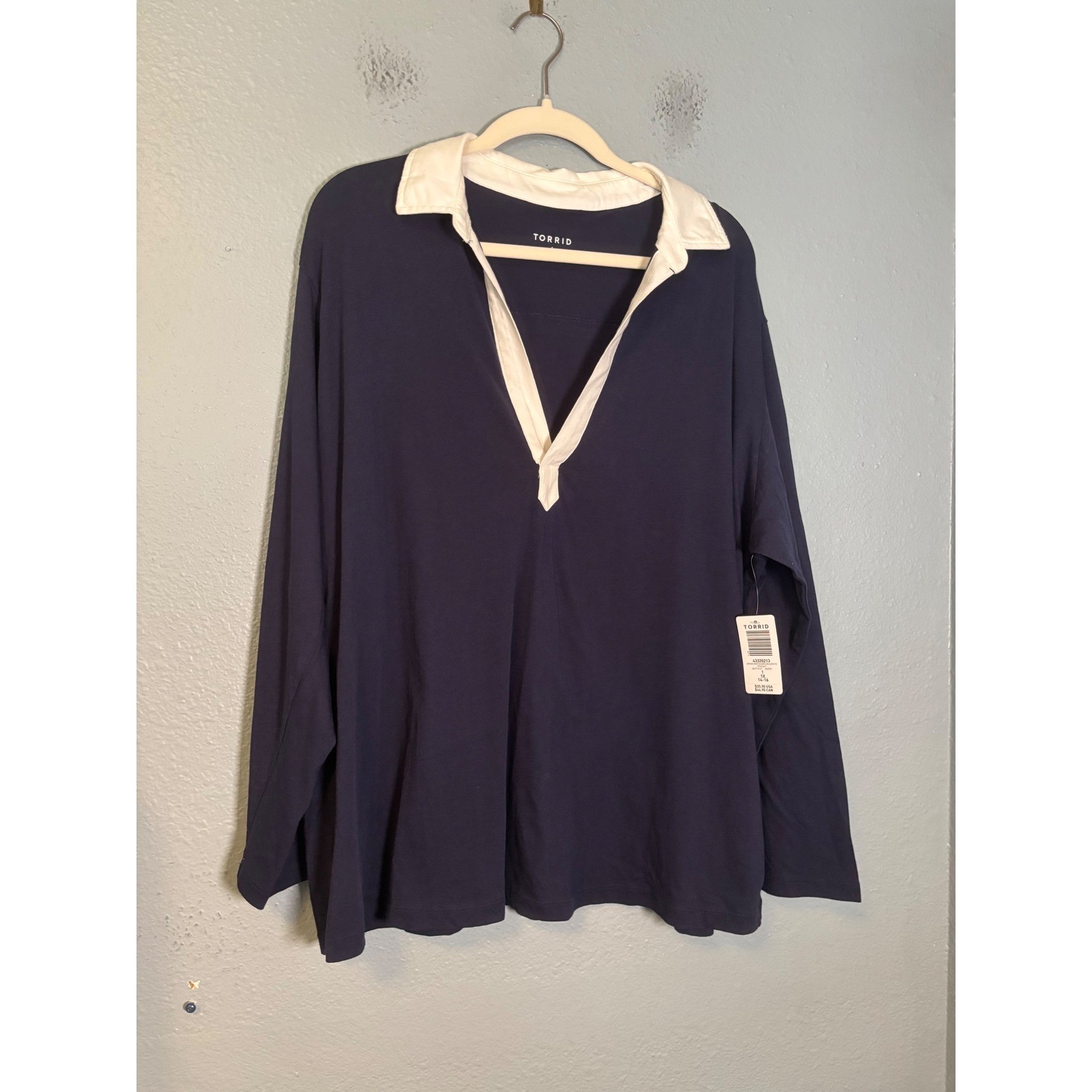 NWT Torrid Heritage Jersey Collared Long Sleeve Tee Navy 1X