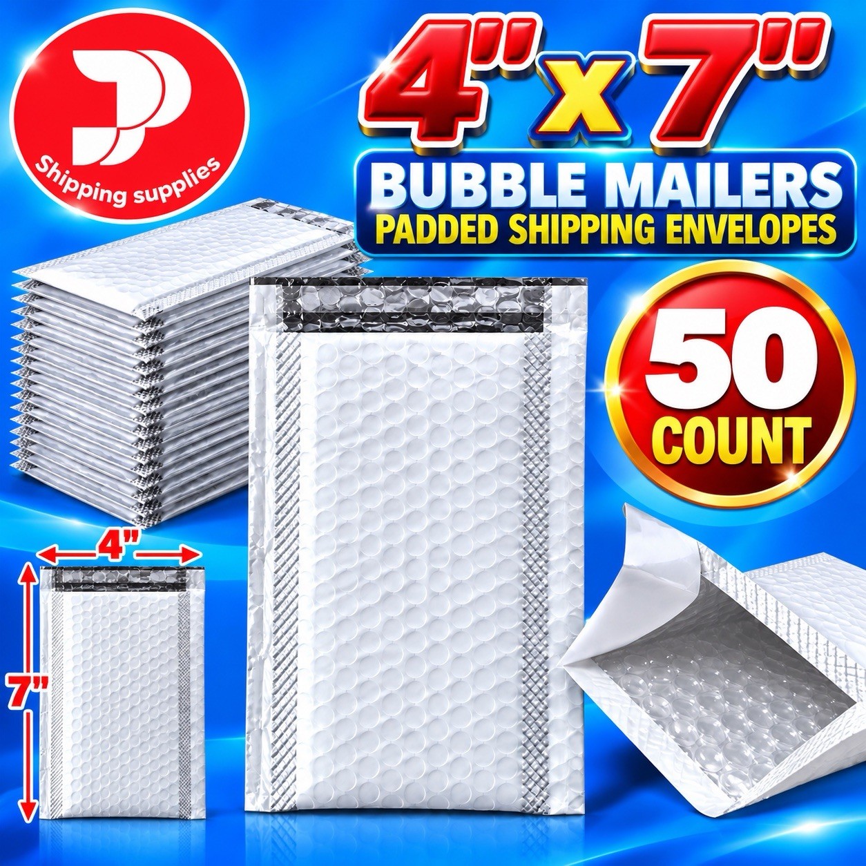50 Pieces Poly Bubble Padded Mailers Self Adhesive Shipping Envelope 4X7\