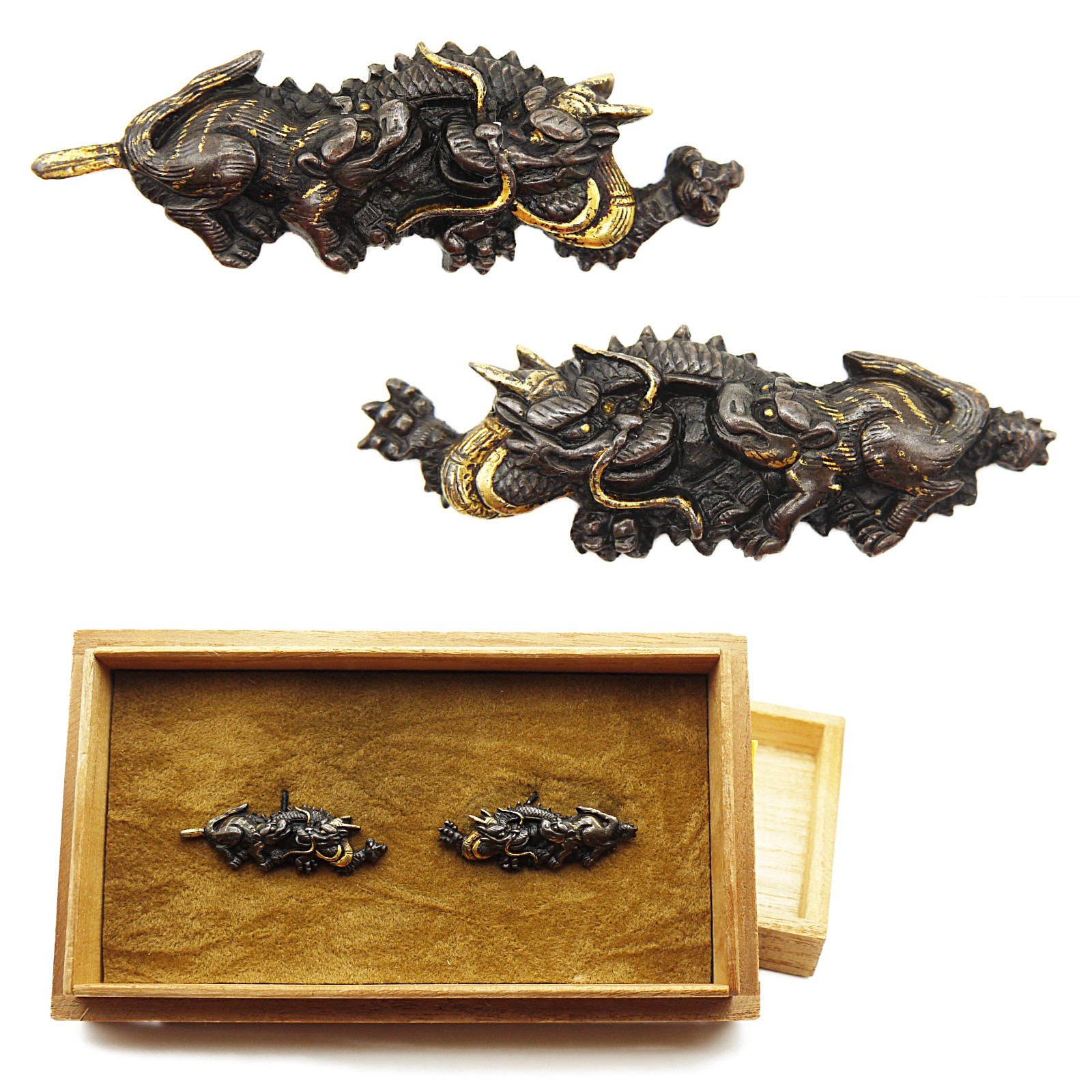 Menuki Goto school Dragon & Tiger Japanese Antique Sword Fitting Samurai Katana