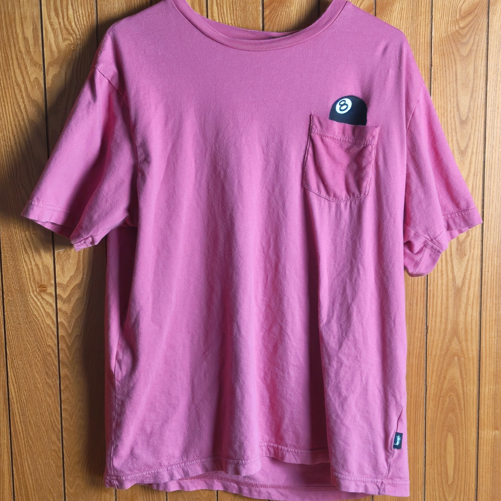 Stussy Men\'s Short Sleeve 8 Balls Dusty Pink Pocket T-Shirt Size Large