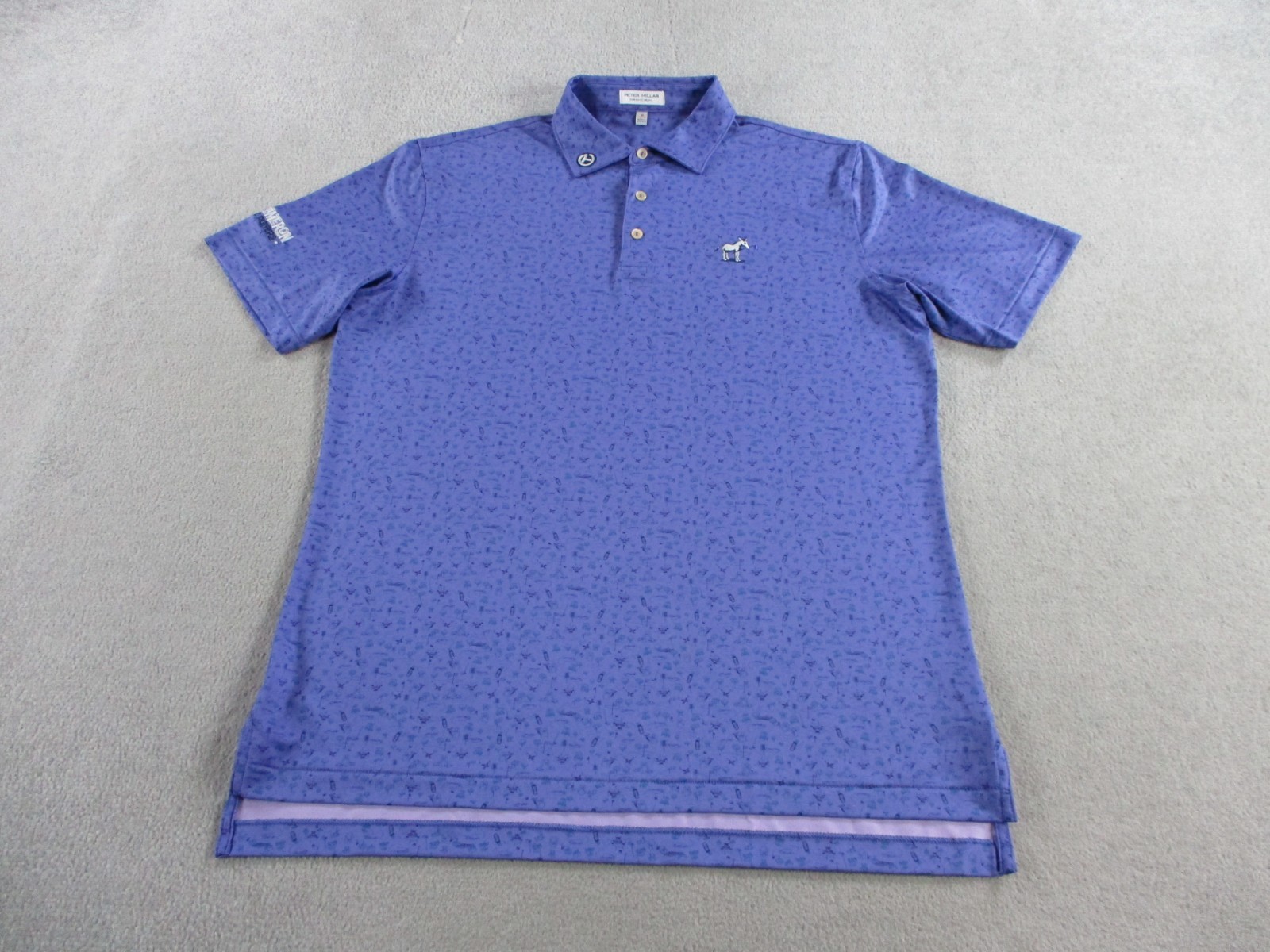 Peter Millar Scotty Cameron Polo Shirt Mens Medium Purple Geometric Print Donkey