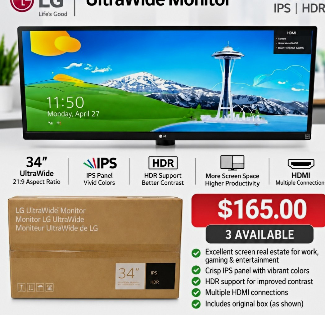 LG UltraWide Monitor 34in IPS 21:9 HDR HDMI Black LG UltraWide Monitor 34in IPS 21:9 HDR HDMI Black