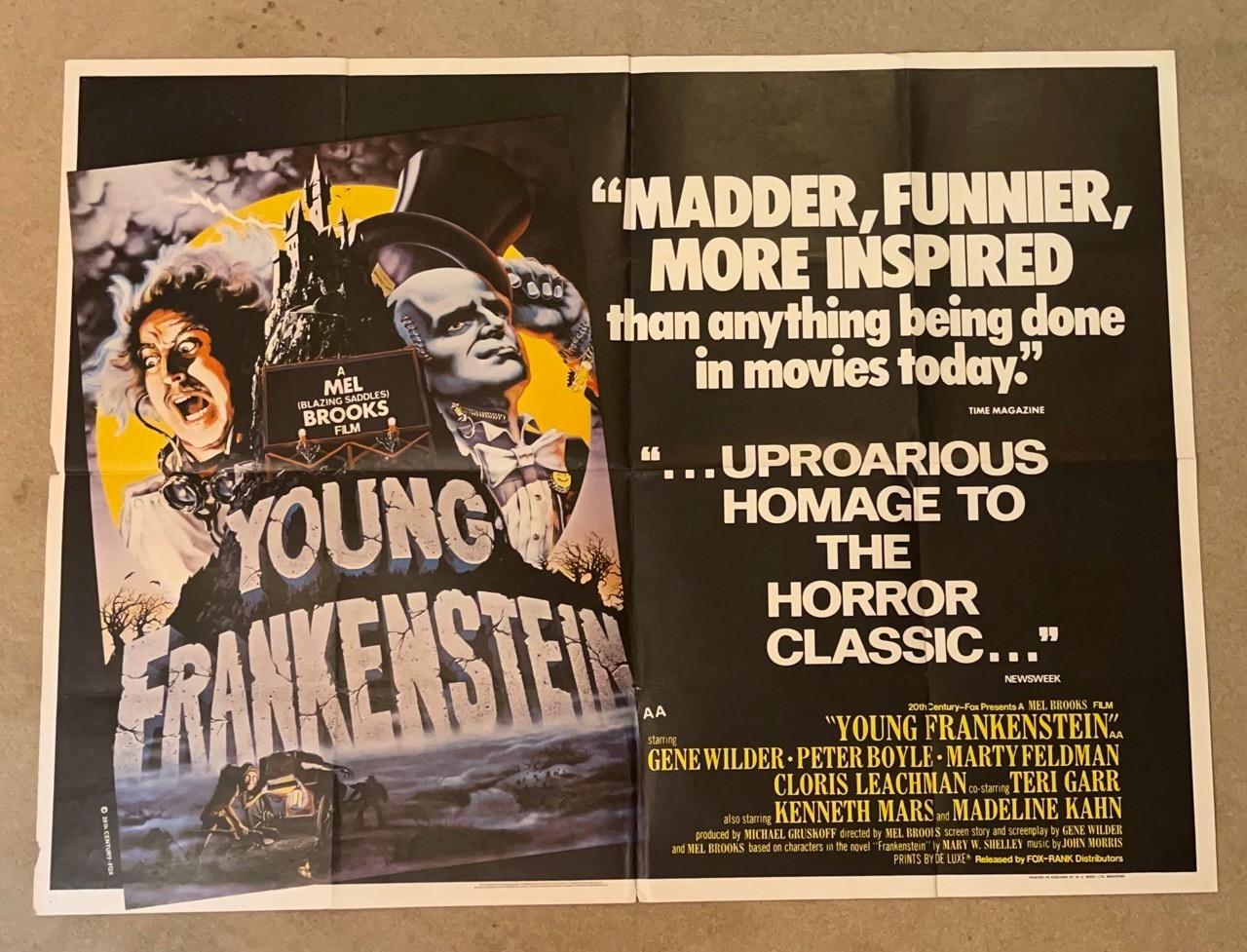 YOUNG FRANKENSTEIN Vintage UK Quad Gene Wilder Mel Brooks John Alvin  