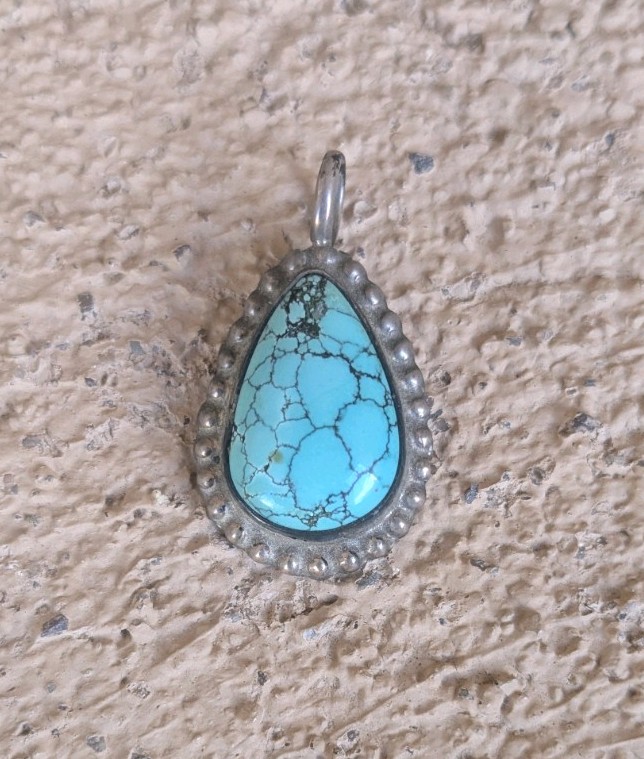 Signed Vintage Priscilla Reeder Navajo Sterling Silver Turquoise TeardropPendant Signed Vintage Priscilla Reeder Navajo Sterling Silver Turquoise TeardropPendant