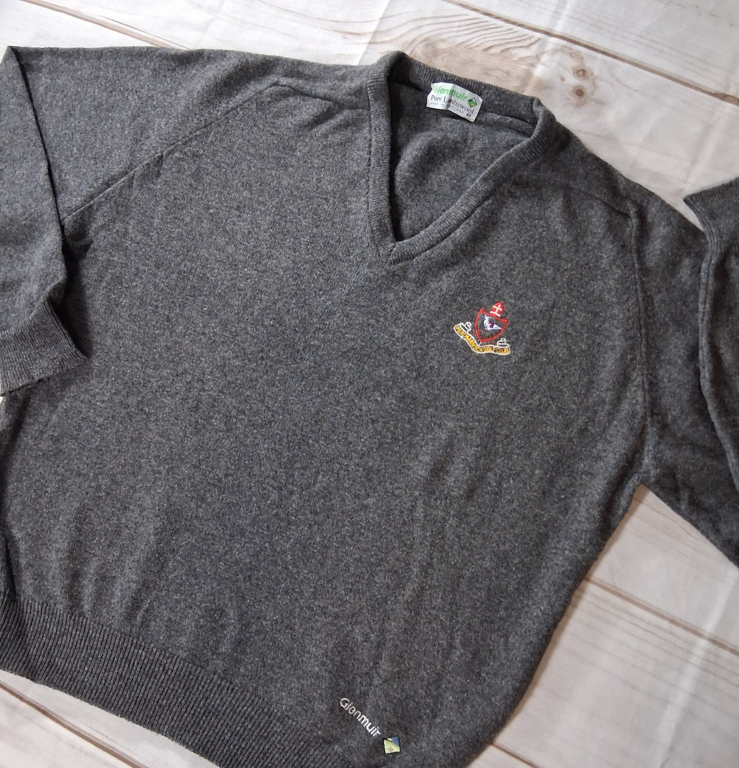 Vintage Glenmuir Lambswool Sweater Mens 48 XL Charcoal V Neck Portmarnock Golf