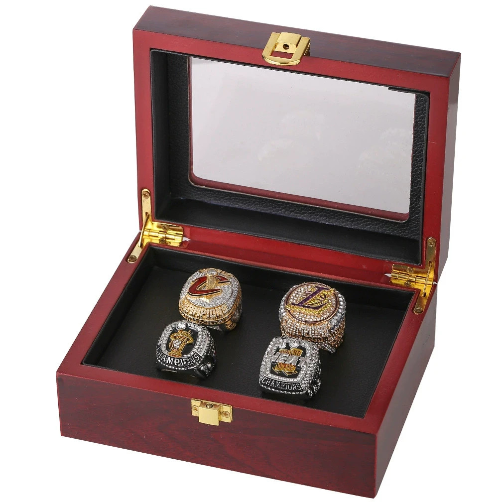 4pcs LeBron James NBA Championship Rings 2012 2013 2016 2020 Set with Wooden Box