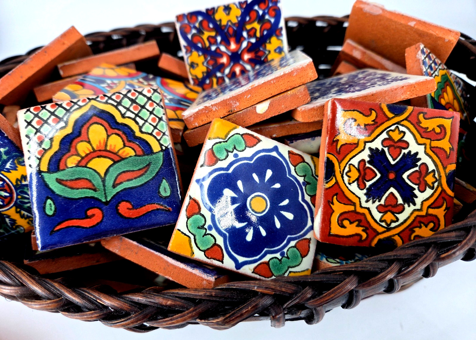 Set 12 Mexican Talavera Pottery Decorative 2-inch TERRACOTTA TILES Mexico Signed