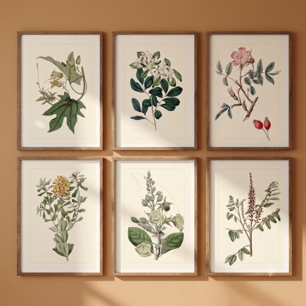 Set of 6 Vintage Botanical Art Prints A4 Terracotta Floral Wall Gallery Decor Set of 6 Vintage Botanical Art Prints A4 Terracotta Floral Wall Gallery Decor