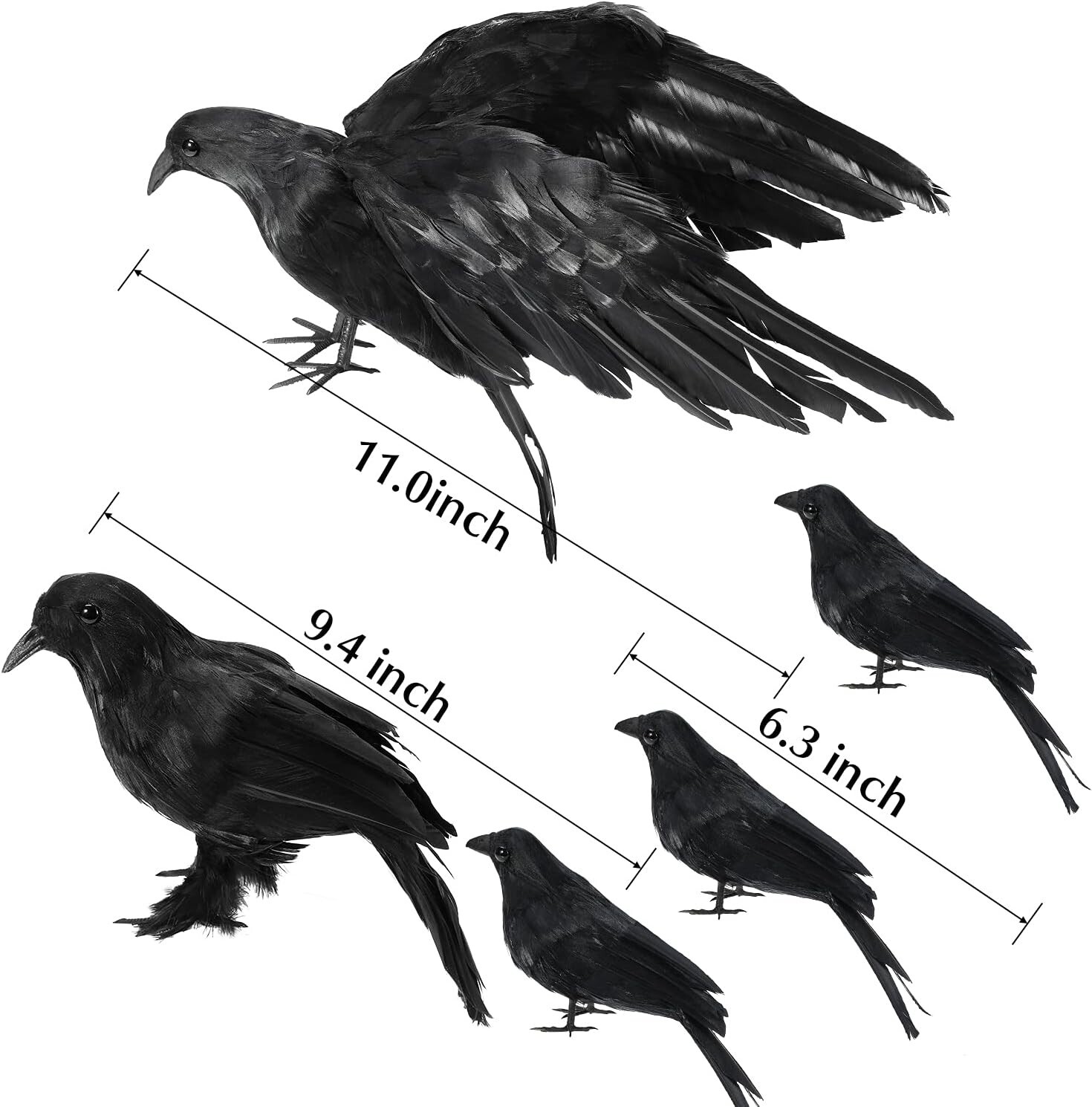 5Pack Halloween Crow Decorations Handmade Realistic Black Feathered Lifesize Fly