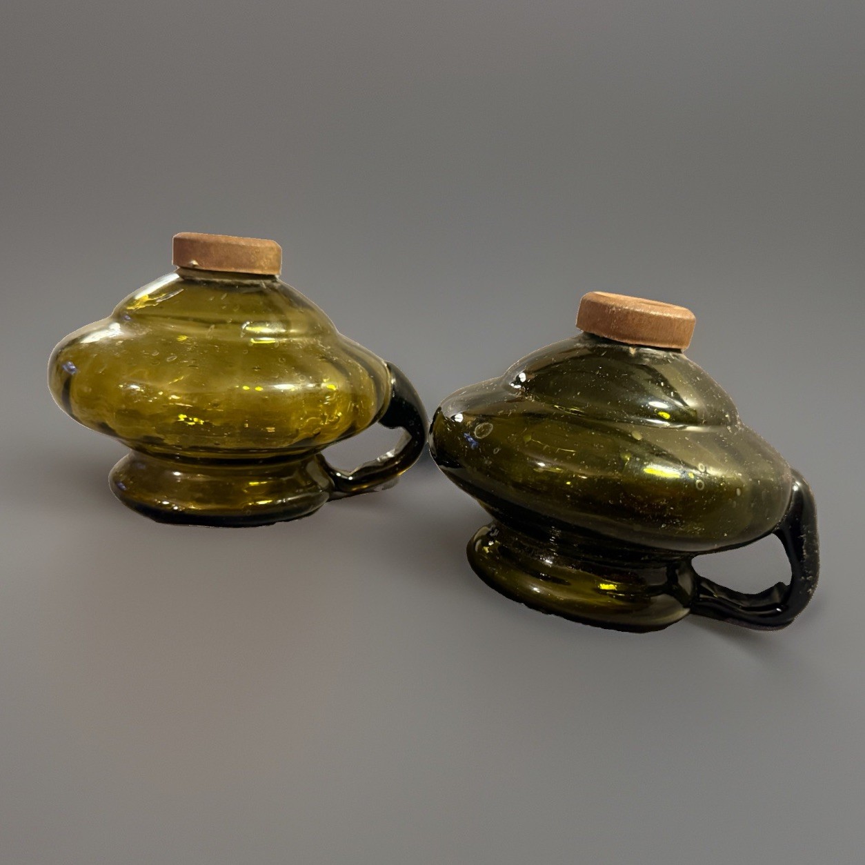 PAIR Antique Hand Blown Glass Lighting Finger Lamp likely stoddard or keene