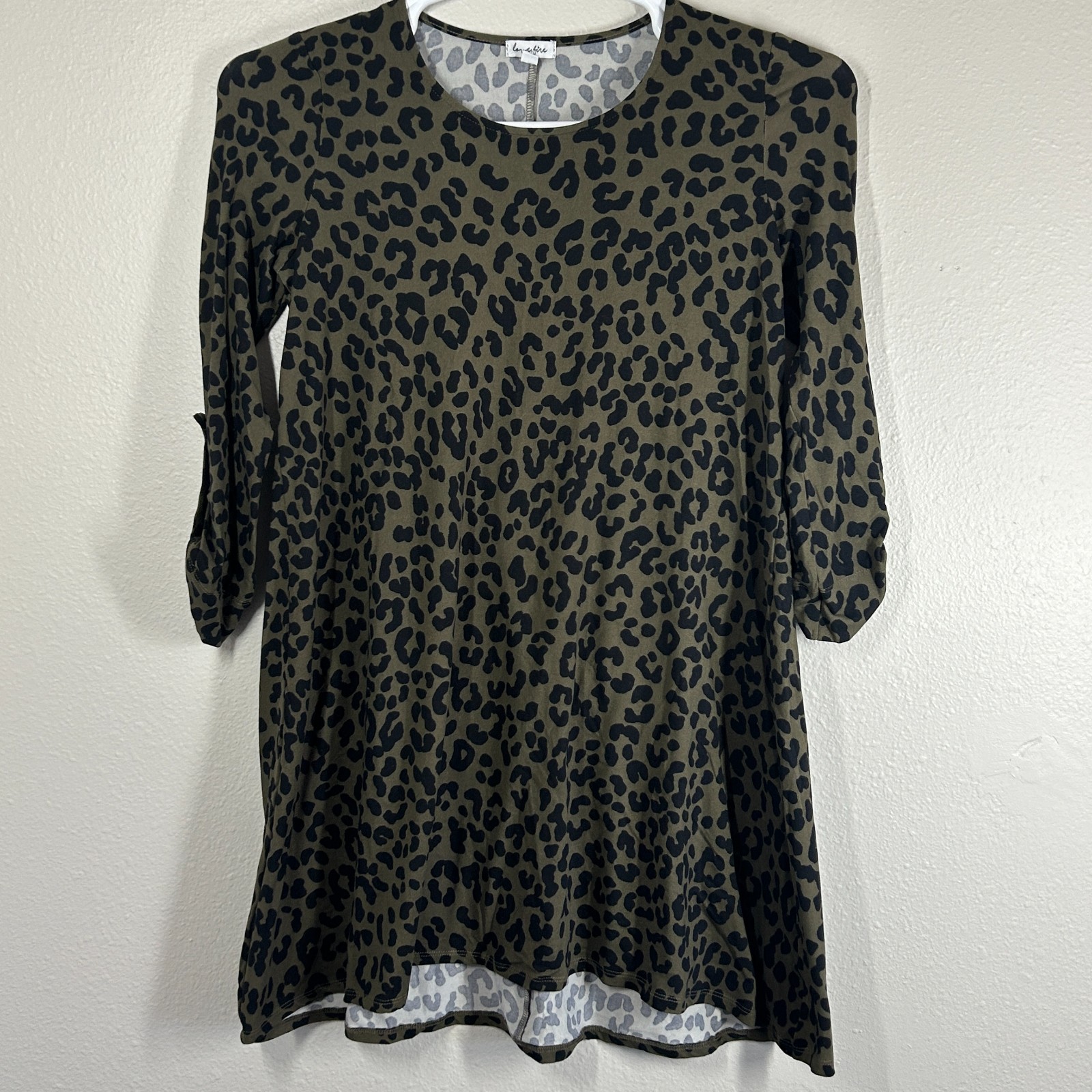 love, fire Women\'s Olive Green Leopard Print Tunic Size Small love, fire Women\'s Olive Green Leopard Print Tunic Size Small