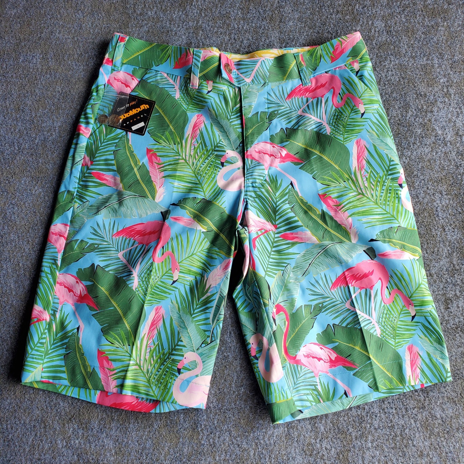 Loudmouth Golf Men\'s 32 Flamingo Tropical AOP Stretch Golf Shorts NWT