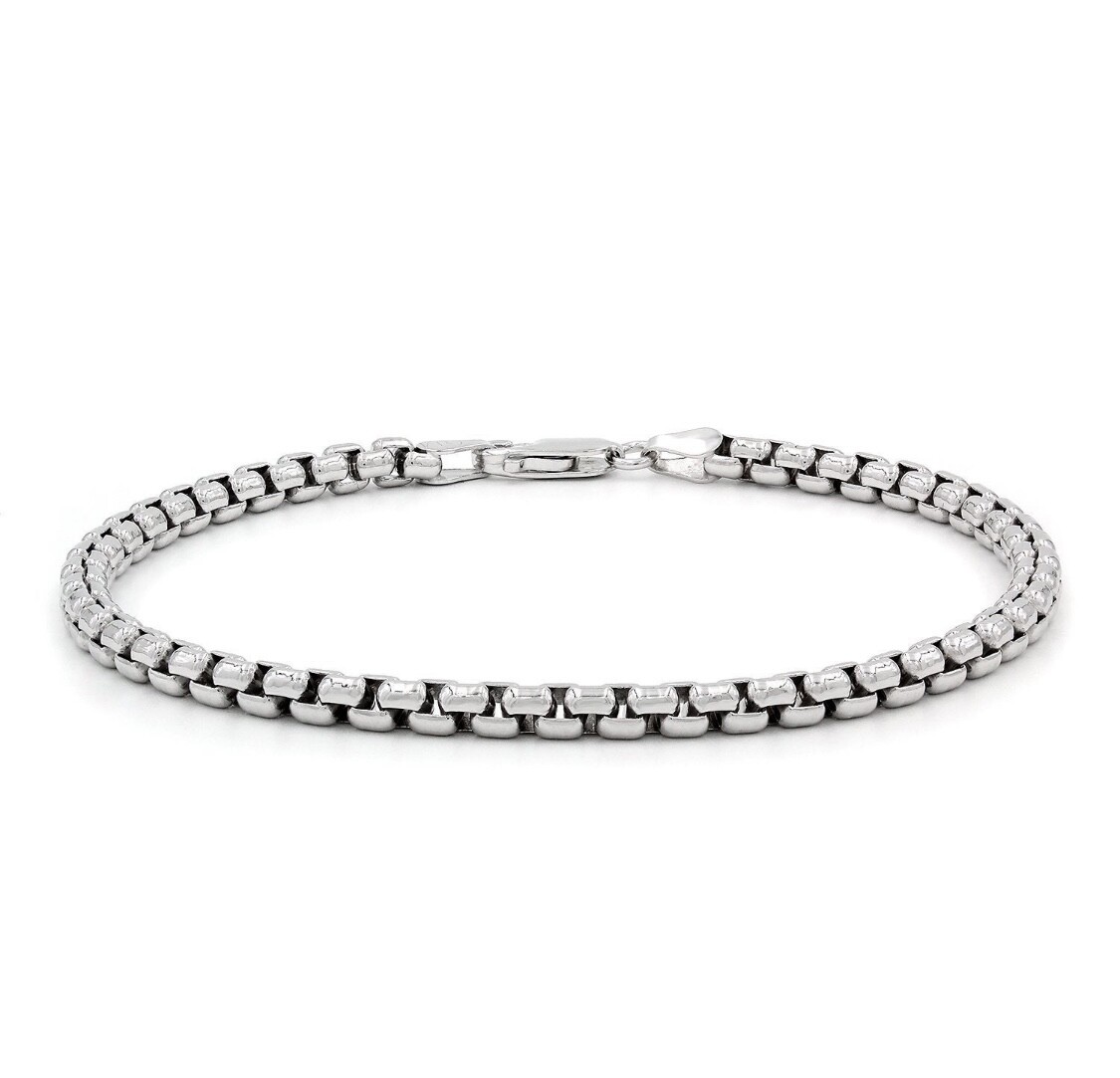 925 Sterling Silver Round Box Link Bracelet For Men & Women Italian Made unisex 925 Sterling Silver Round Box Link Bracelet For Men & Women Italian Made unisex